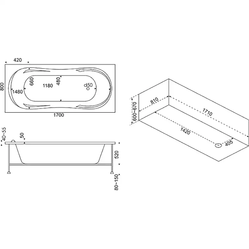 Акриловая ванна Bas Ахин 170x80 без гидромассажа фото 3