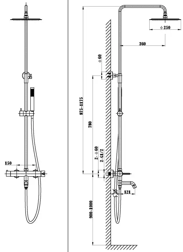 Душевая система  Vincea Villa VSFS-1VL1GM VSFS-1VL1GM для ванны с изливом, вороненая сталь фото 4