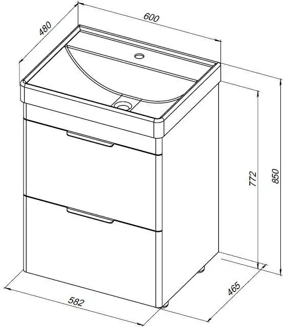 Тумба под раковину Aquanet Ирис new 60 белый глянец (2 ящика) 310152 фото 12