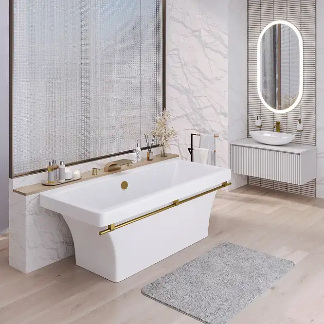 Ванна из литьевого мрамора  Aqua de Marco CRETE 179х79 с бронзовым полотенцедержателем Белая 1180WBKRI фото 3