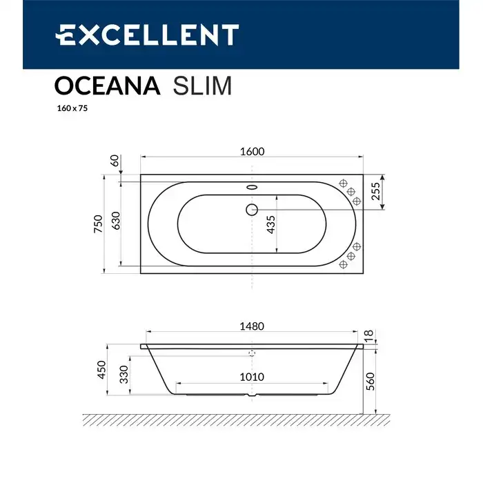 Акриловая ванна Excellent Oceana Slim 160х75 WAEX.OCE16WHS с тонким бортом, встраиваемая, Белая фото 9