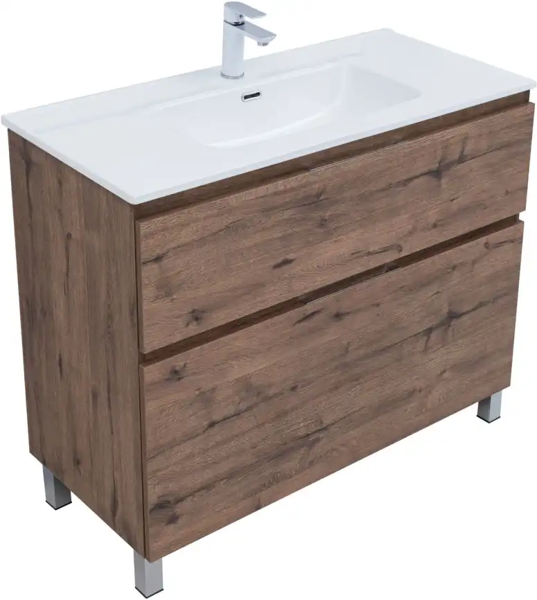 Тумба под раковину Aquanet Алвита New 100 напольная, дуб веллингтон табак, 344130 фото 5