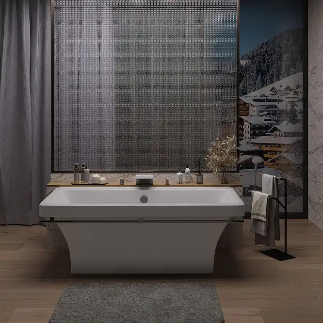 Ванна из литьевого мрамора  Aqua de Marco CRETE 179х79 с хромированным полотенцедержателем Белая 1180WCKRI фото 2