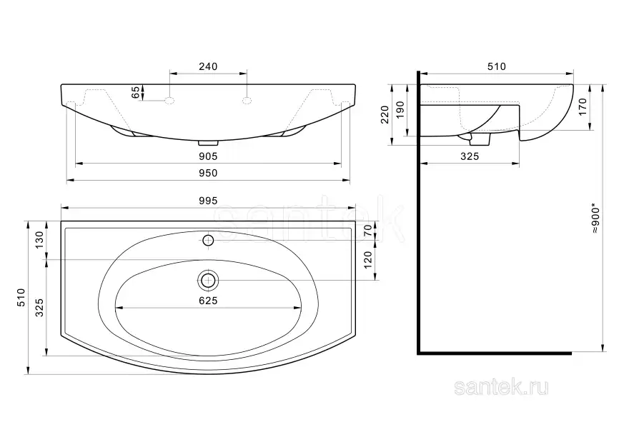 Раковина Santek Энигма 100 отверстие под смеситель 1WH207777 фото 4