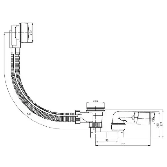 Слив-перелив для ванны PLASTBRNO EVSC150 60 см, Хром фото 2