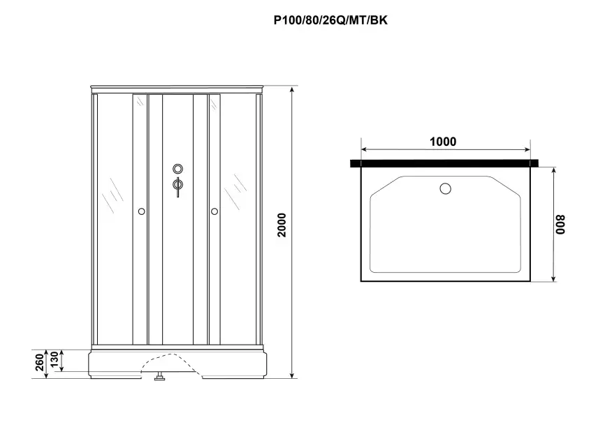 Душевая кабина Niagara Promo 100х80х200 P100/80/26Q/MT/BK средний поддон, без гидромассажа фото 4