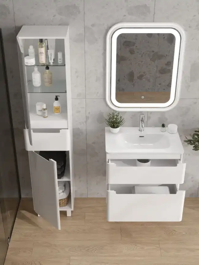 Тумба с раковиной FAURAplus, Lotos 80-2 ПД подвесная, белая, глянцевая фото 5