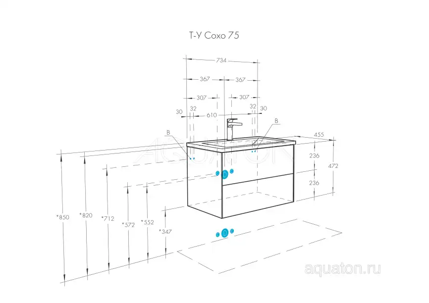 Тумба под раковину Aquaton Сохо 75 1A258101AJ010 подвесная цвет, белый глянец фото 2
