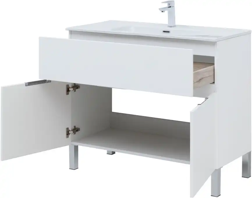 Тумба под раковину Aquanet Алвита New 100 1 ящик, 2 дверцы, белый матовый 277554 фото 9