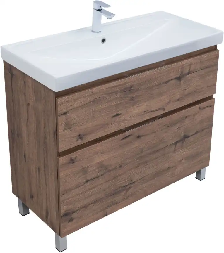 Тумба под раковину Aquanet Алвита New 100 напольная, дуб веллингтон табак, 344130 фото 8