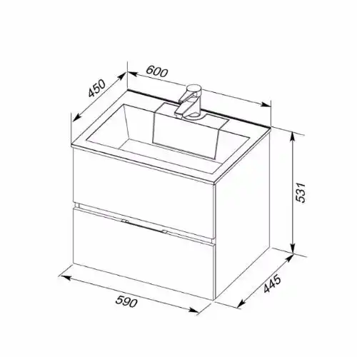 Раковина Aquanet Фортуна 60 181907 прямоугольная, Белая глянцевая фото 3