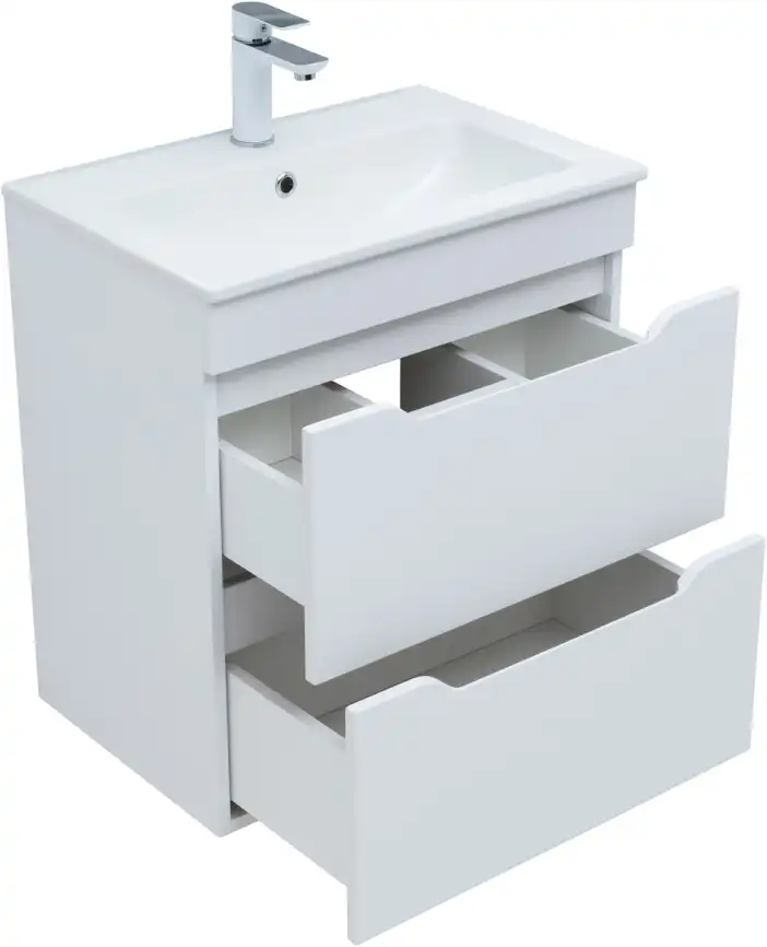 Тумба под раковину Aquanet Практика 60 белый матовый (2 ящика), 330457 фото 4