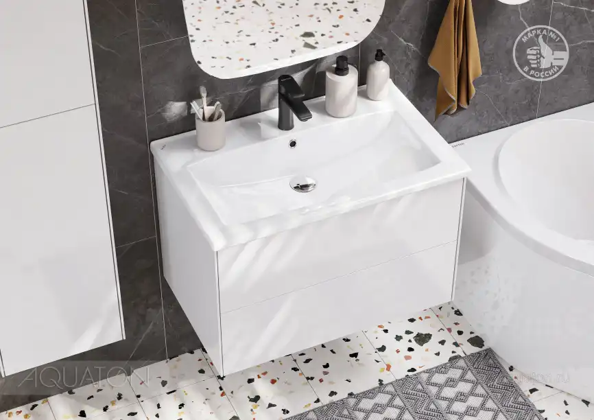 Тумба под раковину Aquaton Сохо 75 1A258101AJ010 подвесная цвет, белый глянец фото 3
