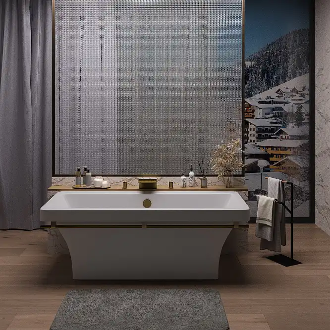 Ванна из литьевого мрамора  Aqua de Marco CRETE 179х79 с бронзовым полотенцедержателем Белая 1180WBKRI фото 2